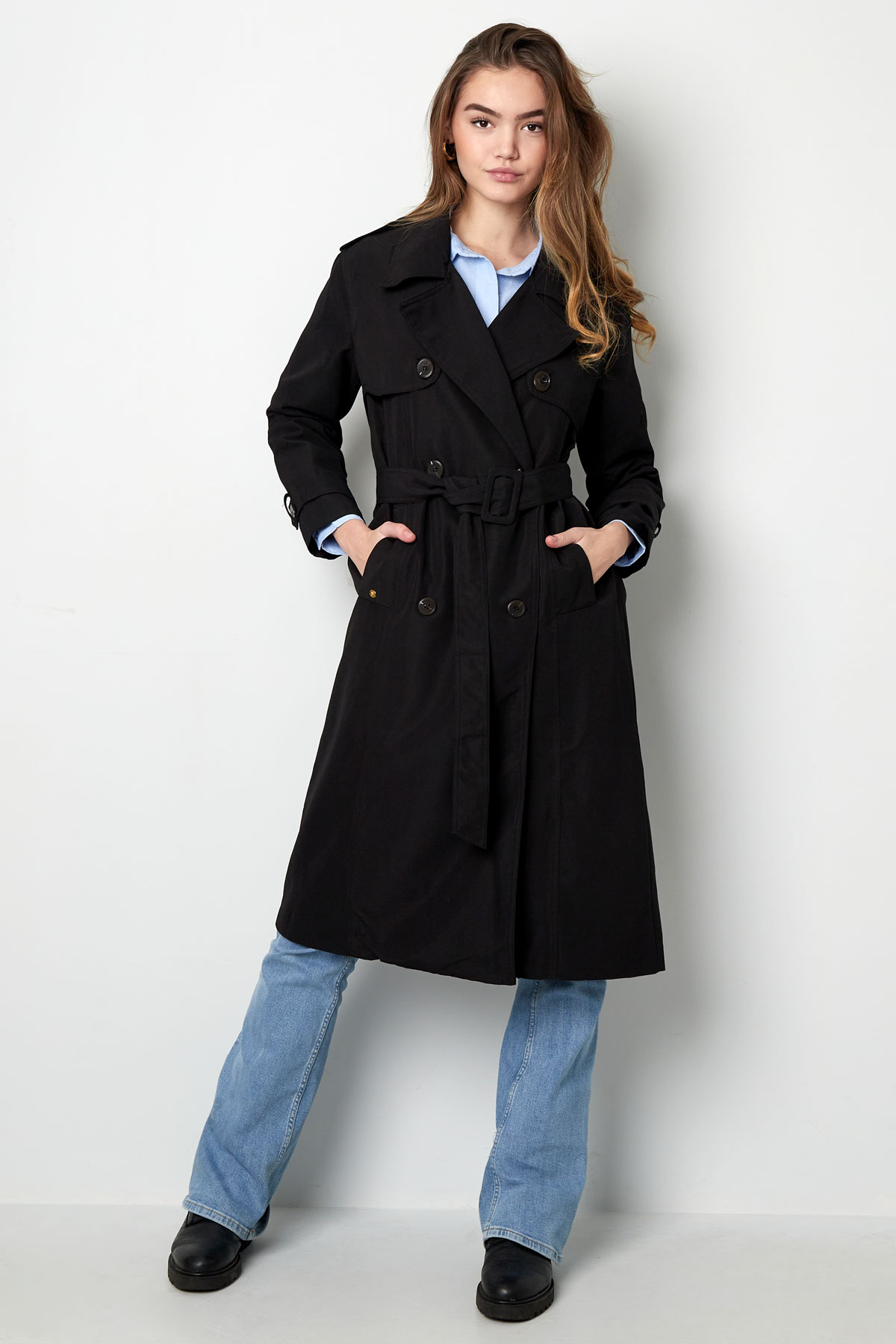 Long basic trench coat - black S h5 Picture4
